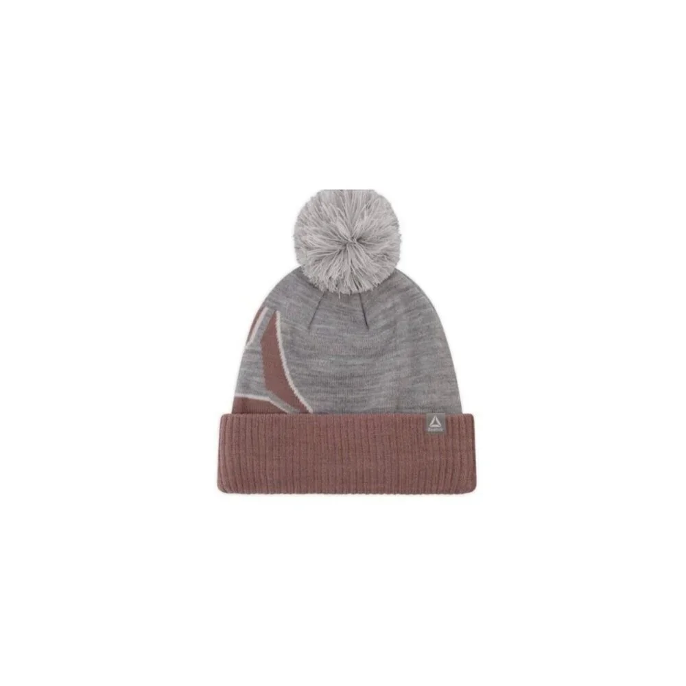 Women’s Reebok Light Gray Logo Intarsia Pom-Pom Beanie Cozy Soft - NWT